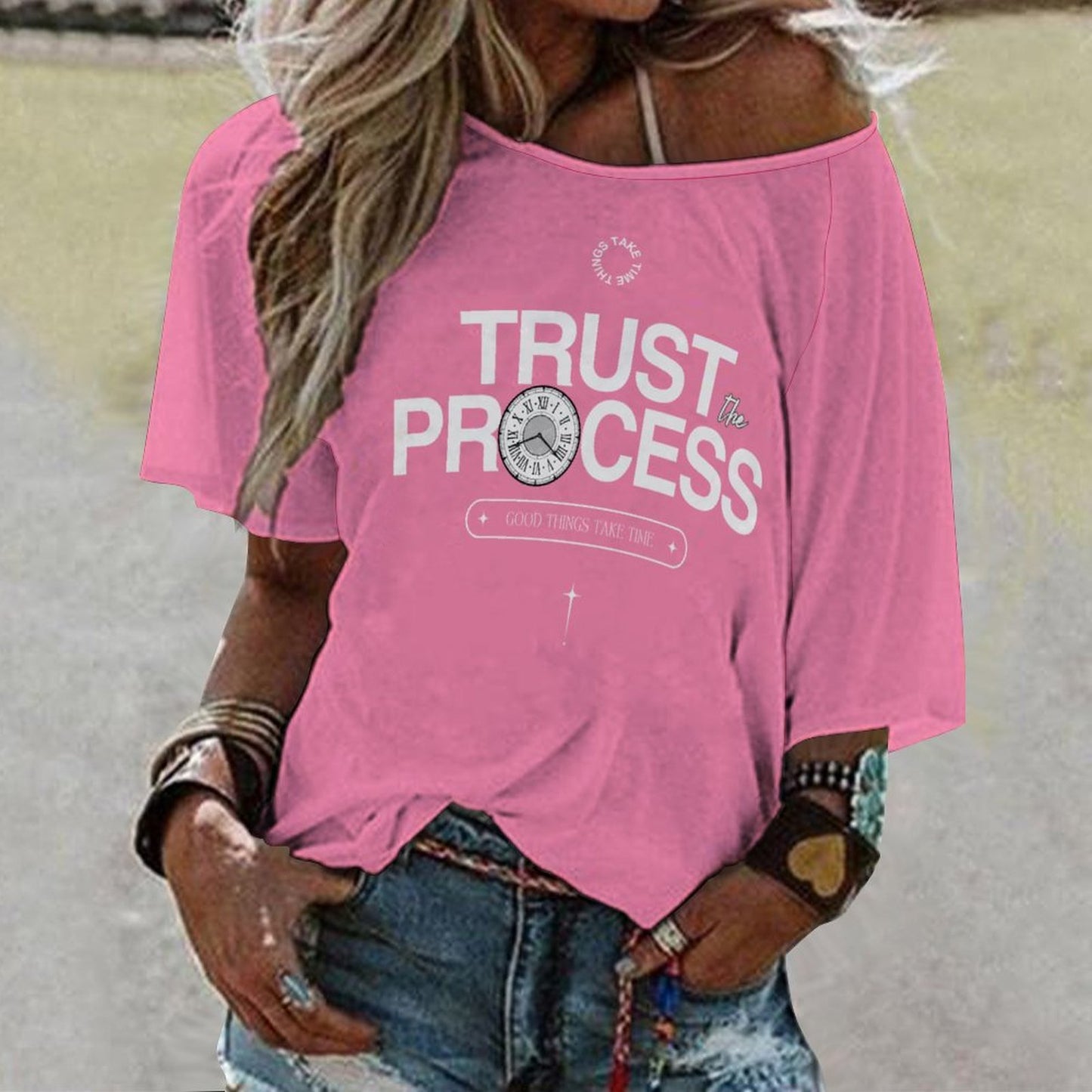 Trust the Process Women’s Off the Shoulder Half-Sleeve T-shirt